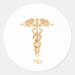 Sticker Rond Caducée de médecin doré