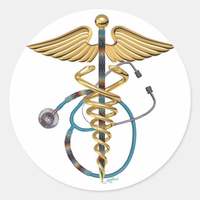 Sticker Rond Caduceus & Stethoscope (Devant)