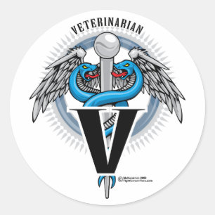 Sticker Rond Caduceus vétérinaire