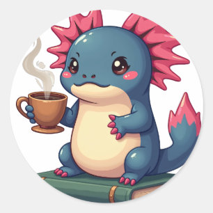 Sticker Rond Café Amoureux Axolotl Grincheux Kawaii Axolotl Art