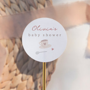 Sticker Rond Cafe Bebe Aquarelle Baby Shower Remerciement