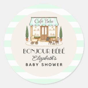 Sticker Rond Café Bébé Baby Shower Parisien Français