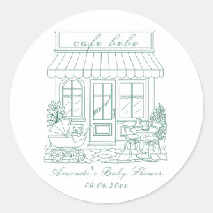Sticker Rond Cafe Bebe Bonjour Baby Shower