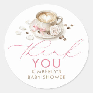 Sticker Rond Café Bébé Fille Merci Cadeau de Naissance avec un