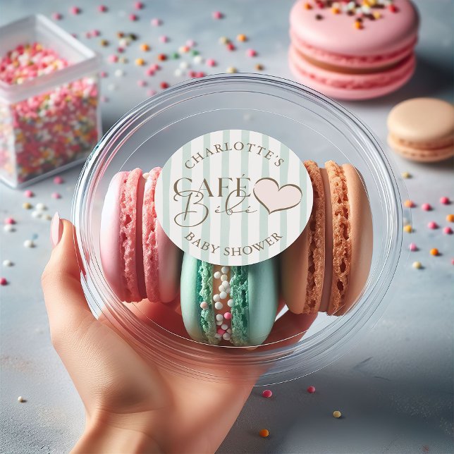 Sticker Rond Café Bébé Monnaie Café Gratuit Baby shower À Thème (Café Bébé Mint Striped Coffee Themed Baby Shower Classic Round Sticker)