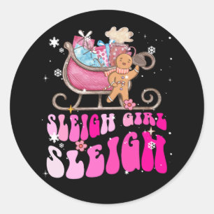 Sticker Rond Café de Noël rose super Sleigh girl Gingerb