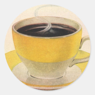 Sticker Rond Café d'illustration vintage en Coupe Jaune