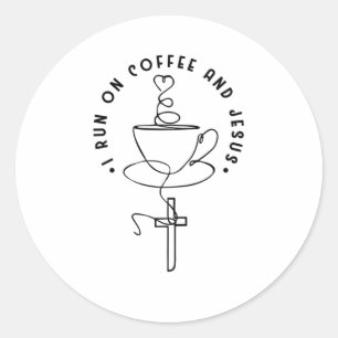 Sticker Rond Café et Jésus Amoureux Croix chrétienne