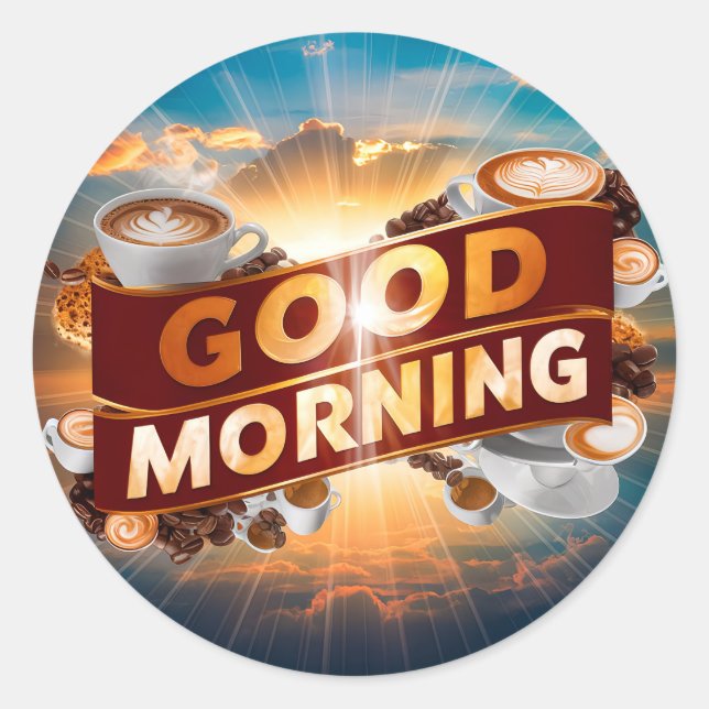 Sticker Rond Café et pains du bon matin #5 (Devant)