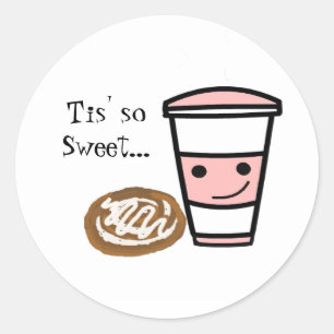 Sticker Rond Café et petit pain à la cannelle