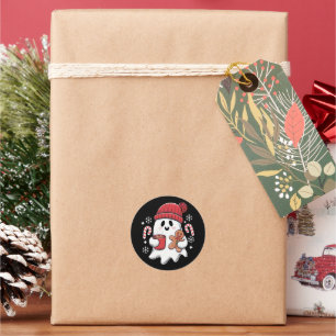 Sticker Rond Café glacé fantôme mignon Noël rétro café de Noël