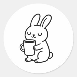 Sticker Rond Café Lapin Cozy Doodle