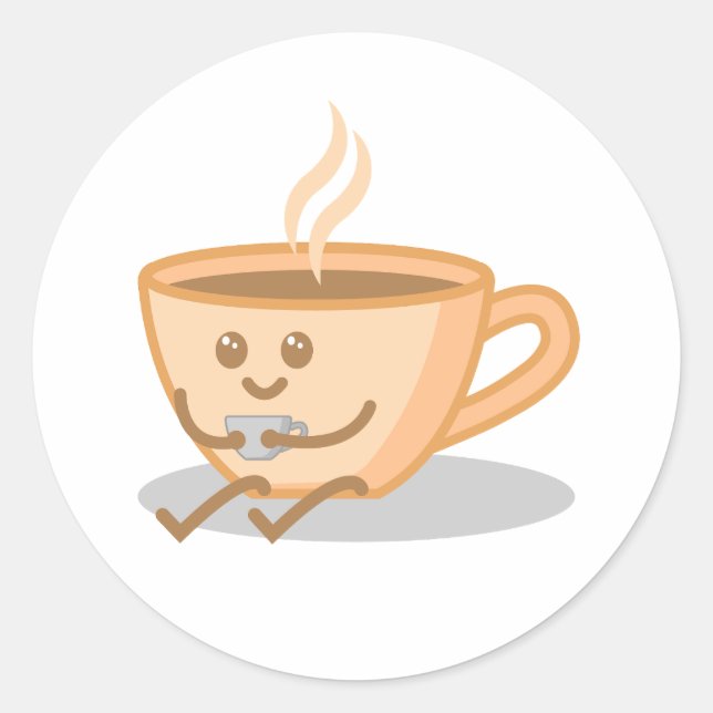 Sticker Rond Café mignon / Caricature à base de thé (Devant)