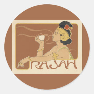 Sticker Rond Café Rajah Art Nouveau vintage, Dame avec café