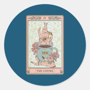 Sticker Rond Café Tarot Card Café Lover Café Caffiné