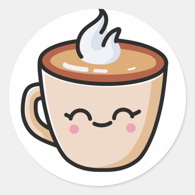 Sticker Rond Café tasse avec un sourire délicieux (Devant)