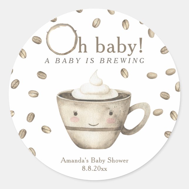 Sticker Rond Café Un bébé brasse du Baby shower (Devant)