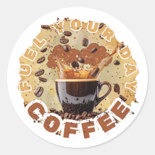 Sticker Rond Caféine d'abord 