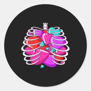 Sticker Rond Cage de côtes Valentines de coeur Journée Bones d'