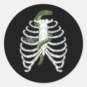 Sticker Rond Cage De Thorax Os De Squelette Avec Serpent Vert H