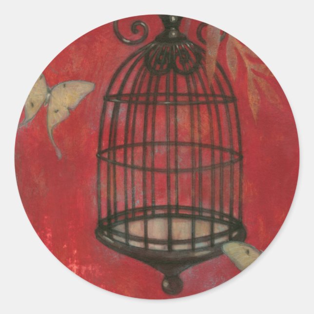 Sticker Rond Cage d'oiseaux décorative avec papillons (Devant)