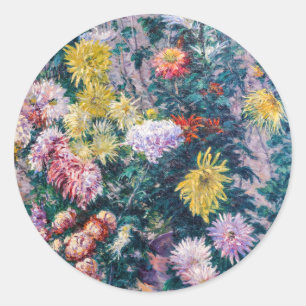 Sticker Rond Caillebotte - Chrysanthèmes blanc et jaune
