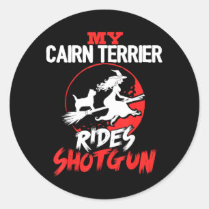 Sticker Rond Cairn Terrier fait du covoiturage Halloween Chien