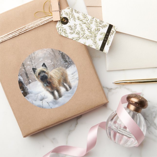 Sticker Rond Cairn Terrier Qu'Il Neige Noël (Cadeaux)