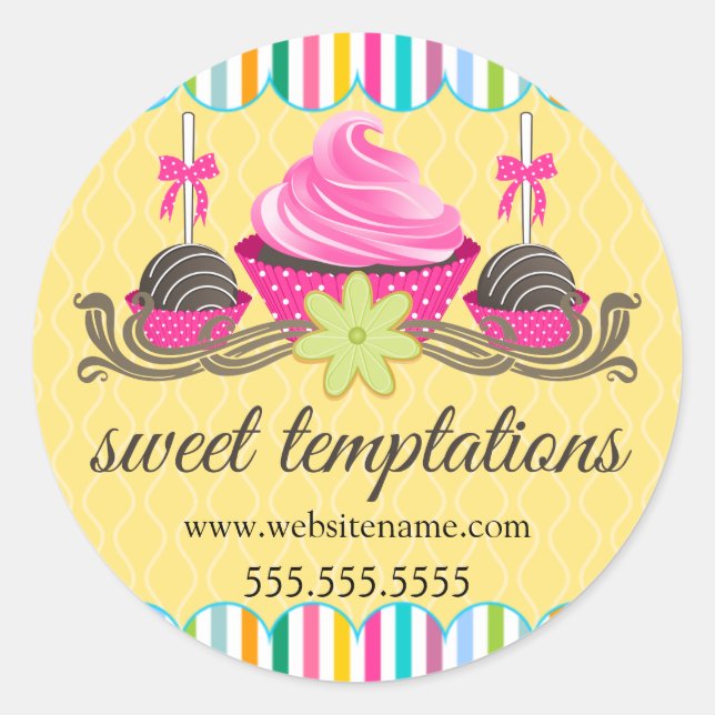 Sticker Rond Cake Pops Cupcake Cookie Boulangerie Boîte Seaux (Devant)