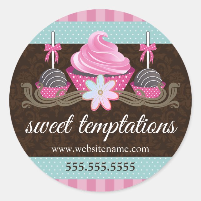 Sticker Rond Cake Pops Cupcake Cookie Boulangerie Boîte Seaux (Devant)
