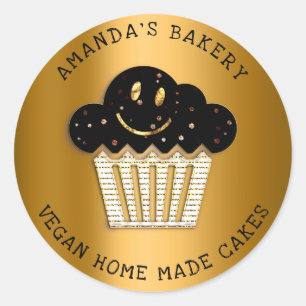 Sticker Rond Cakes Sweet Boulangerie maison Muffin Smile Or Ros