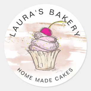 Sticker Rond Cakes & Sweets Cupcake Accueil Boulangerie Rose Go