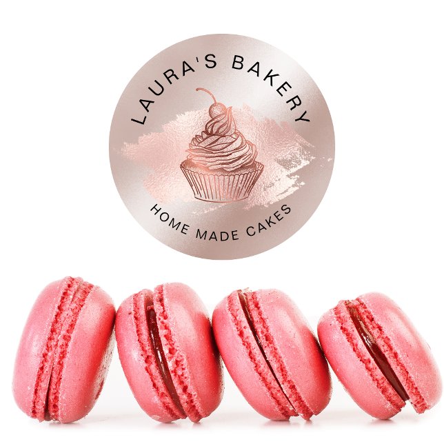 Sticker Rond Cakes & Sweets Cupcake Accueil Boulangerie Rose Or (Créateur téléchargé)