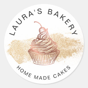 Sticker Rond Cakes & Sweets Cupcake Accueil Boulangerie Rose Or