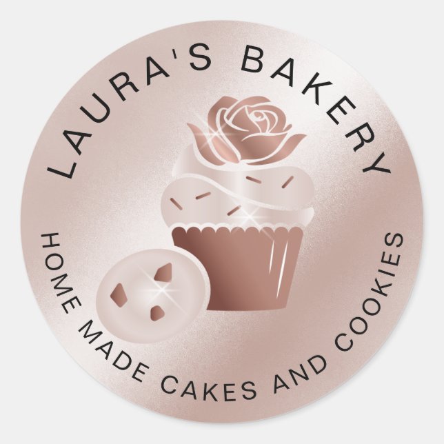 Sticker Rond Cakes & Sweets Cupcake Accueil Boulangerie Rose Or (Devant)
