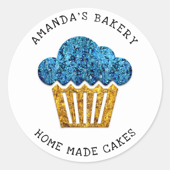 Sticker Rond Cakes Sweets Cupcake Accueil Vegan Bakery Gold Blu (Devant)
