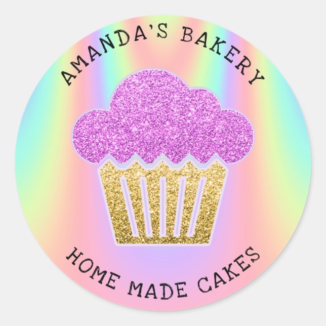 Sticker Rond Cakes Sweets Cupcake Accueil Vegan Bakery Holograp (Devant)