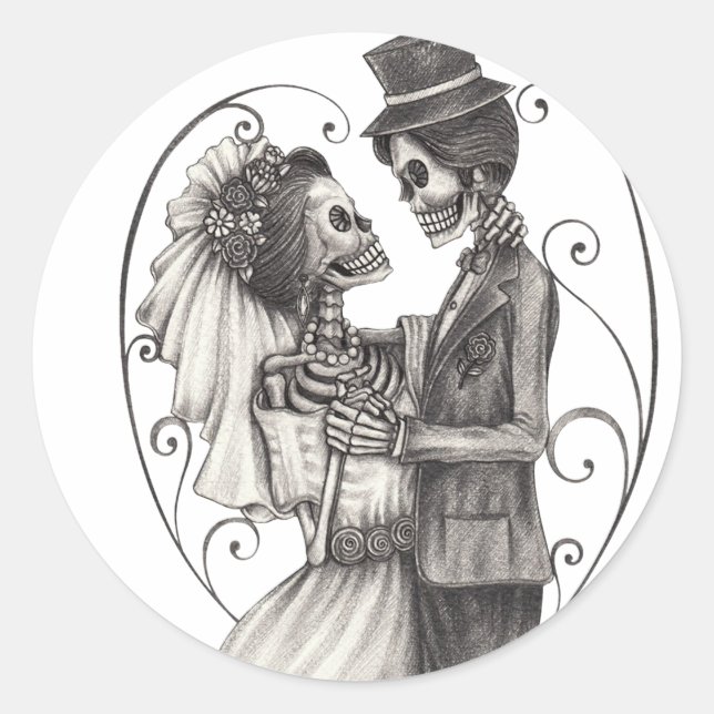 Sticker Rond Calavera Day of Dead Drawing Bridegroom (Devant)