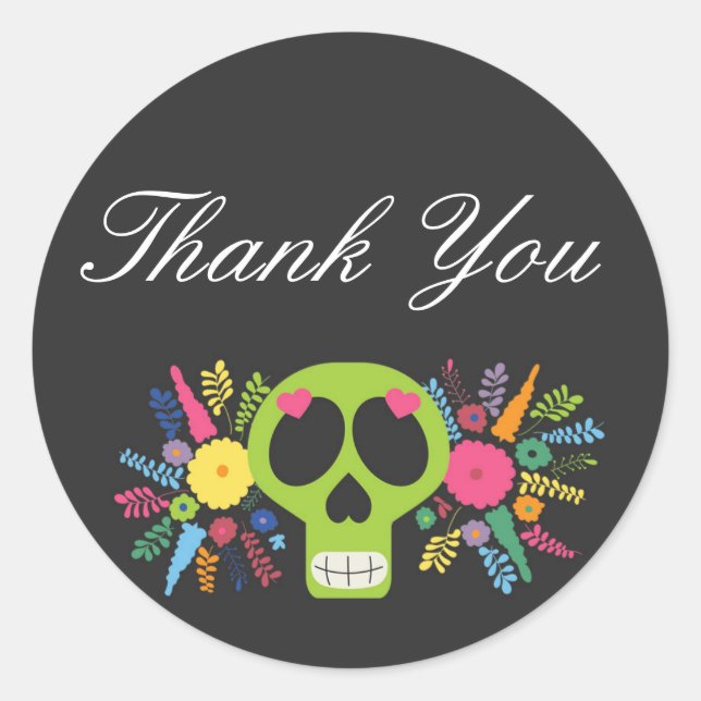 Sticker Rond Calavera mexicaine Crâne à sucre Floral Edgy Merci (Devant)