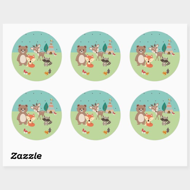 Sticker Rond Calcomanía Animalitos del bosque (Feuille)