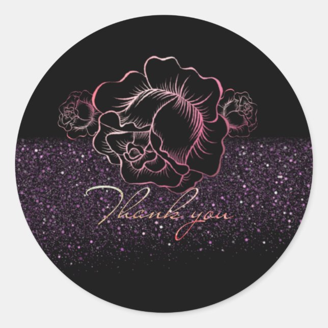 Sticker Rond Calcomanía de agradecimiento con rosas y purpurpur (Devant)
