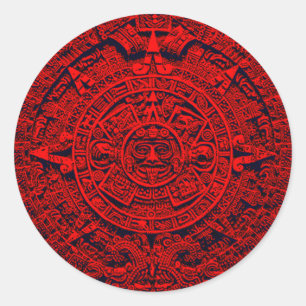 Sticker Rond Calendrier aztèque - rouge