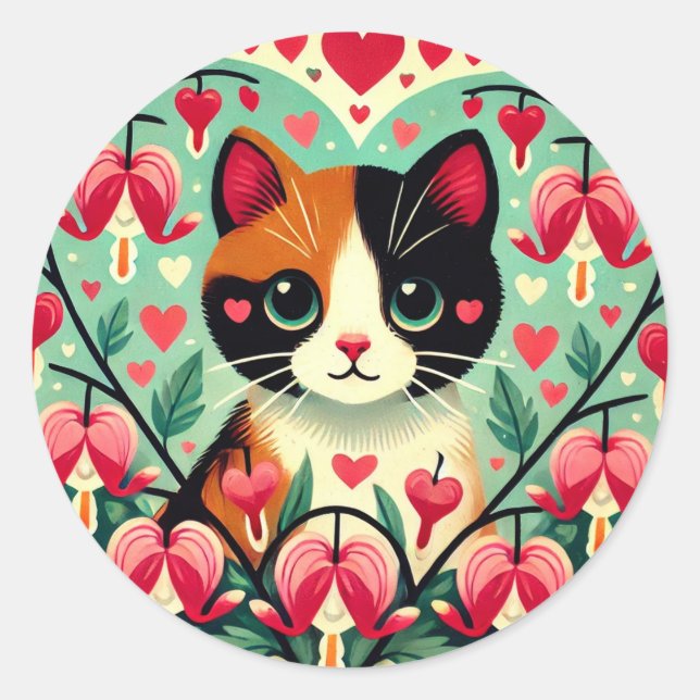 Sticker Rond Calico Chat amour (Devant)