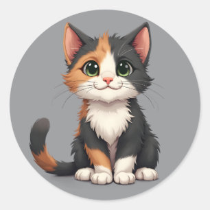 Sticker Rond Calico Kitten Whimsical avec attitude