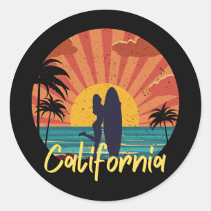 Sticker Rond California Beach