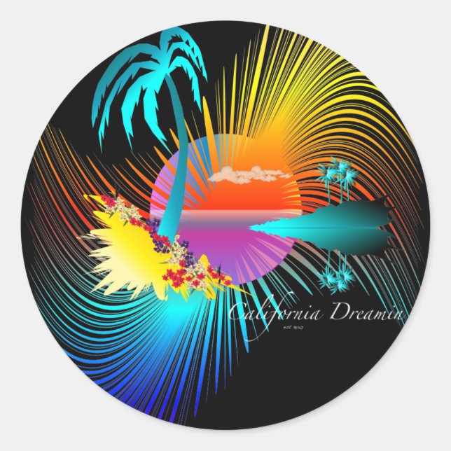 Sticker Rond California Dreamin (Devant)