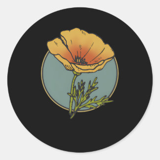 Sticker Rond California Poppy Creative Outline Et Front Back