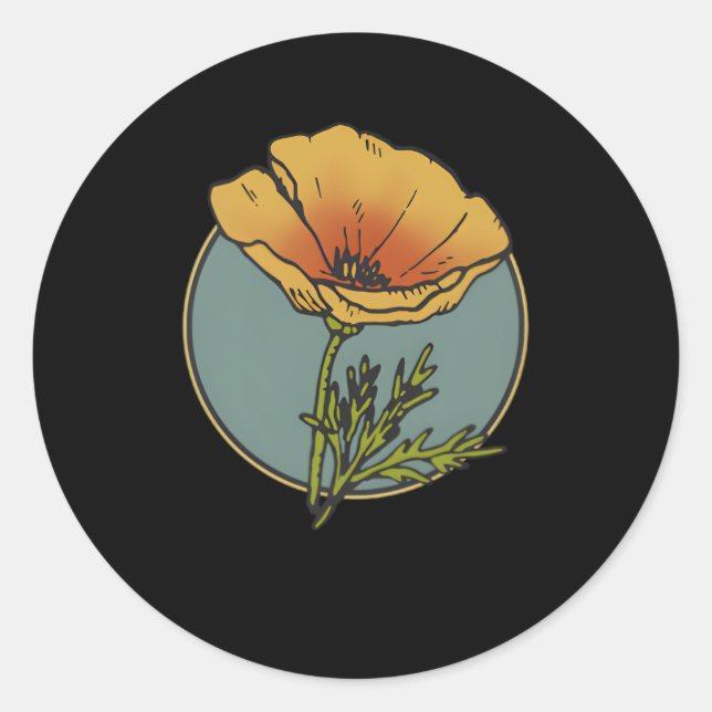 Sticker Rond California Poppy Creative Outline Et Front Back (Devant)