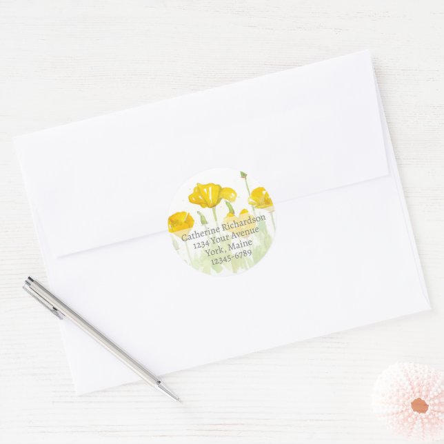 Sticker Rond California Poppy Flowers Adresse de retour (Enveloppe)