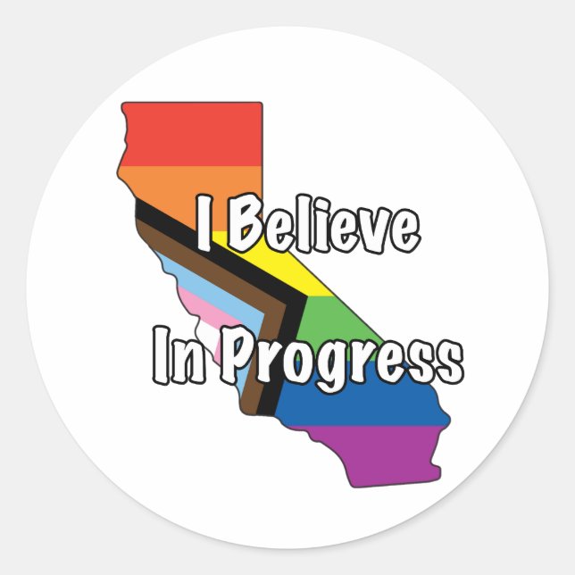 Sticker Rond California Pride - Croyez en le drapeau du progrès (Devant)